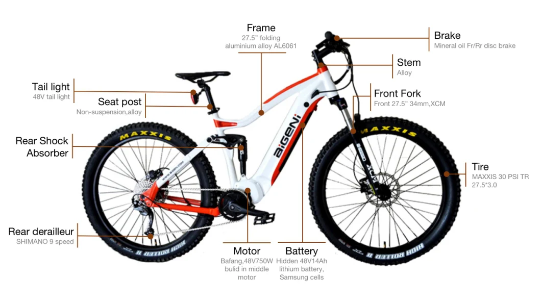 27.5 Inch Customized Suspension Electric Bicycle Fat Tire Ebike MTB